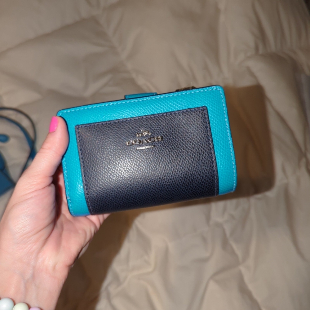 Coach blue and black color block wallet